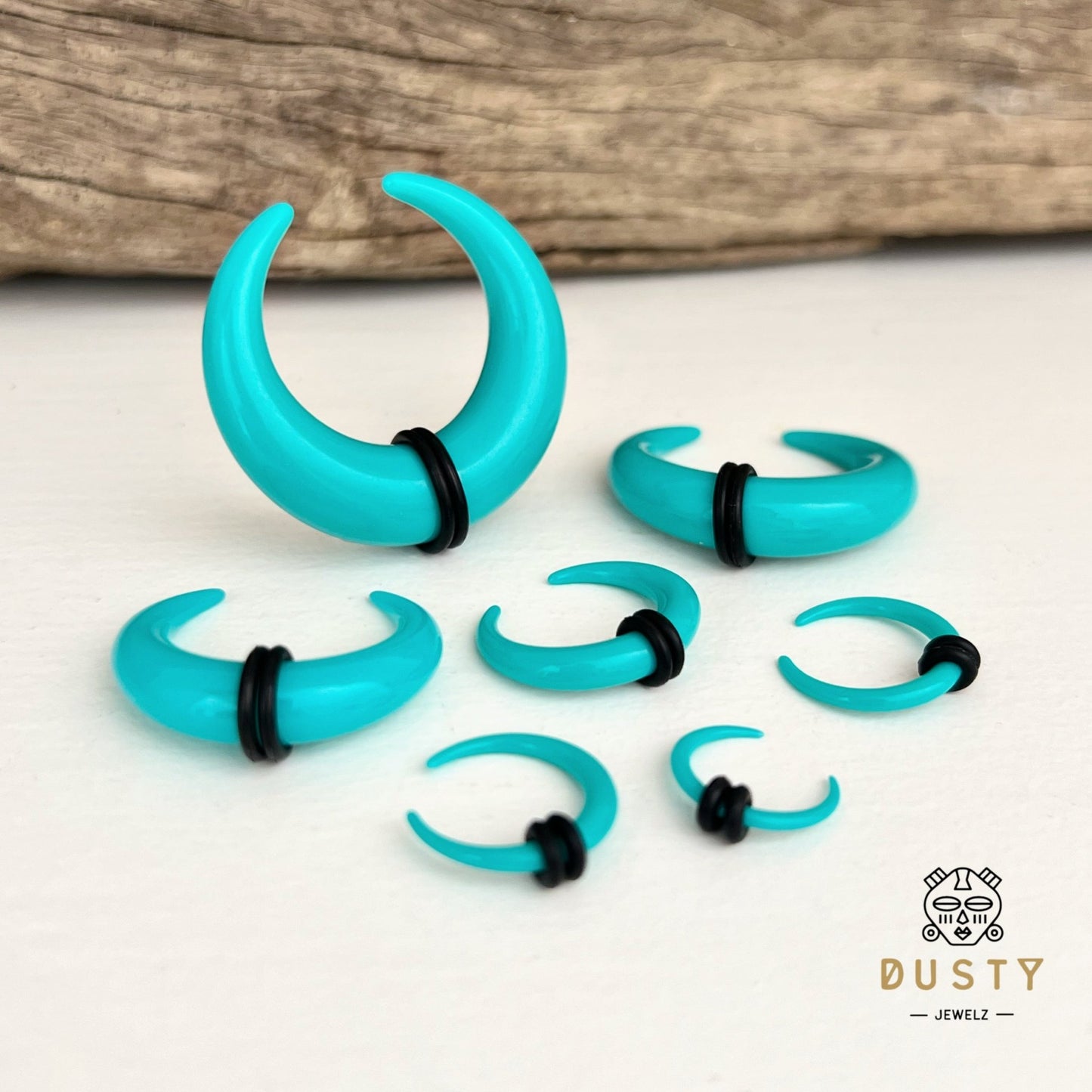 Aqua Buffalo Horn Septum Pincher | Acrylic Crescent Tapers - DustyJewelz