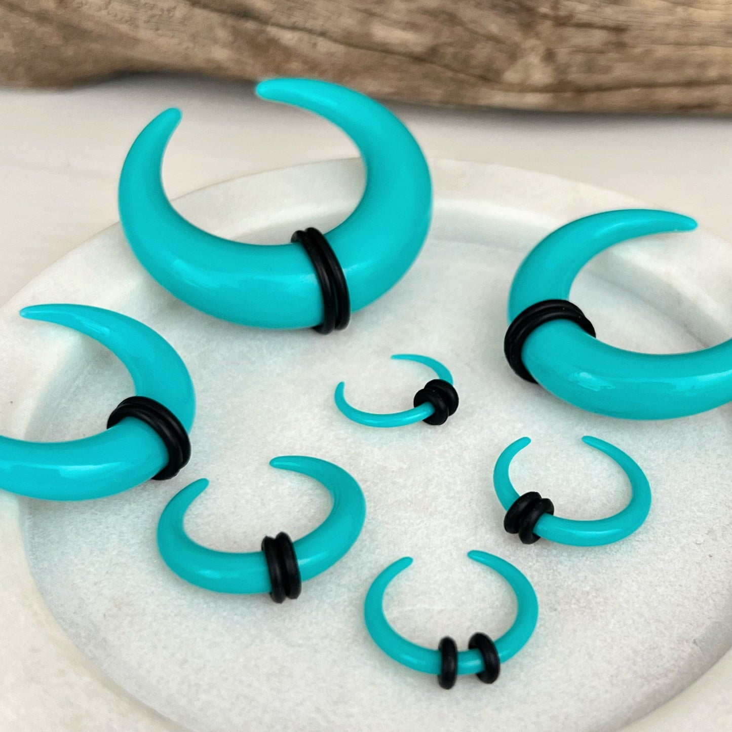 Aqua Buffalo Horn Septum Pincher | Acrylic Crescent Tapers - DustyJewelz