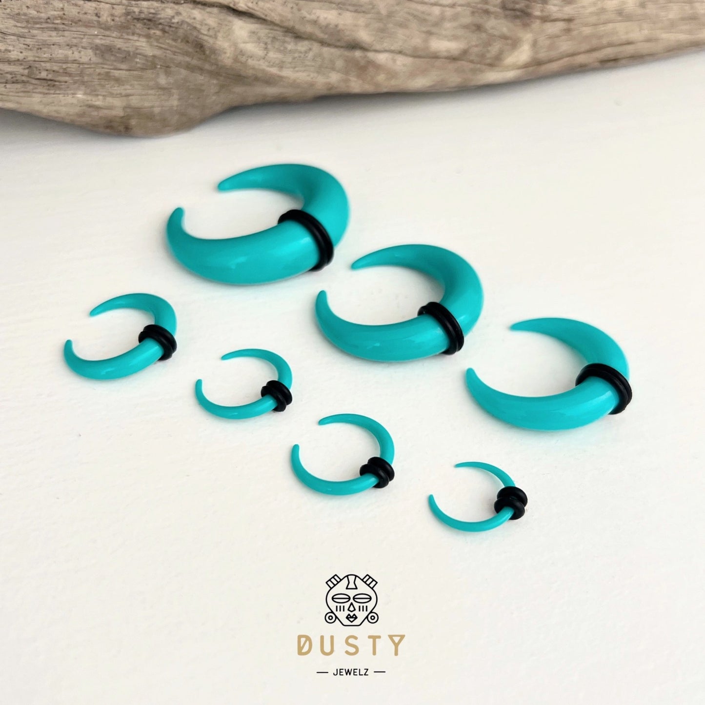 Aqua Buffalo Horn Septum Pincher | Acrylic Crescent Tapers - DustyJewelz