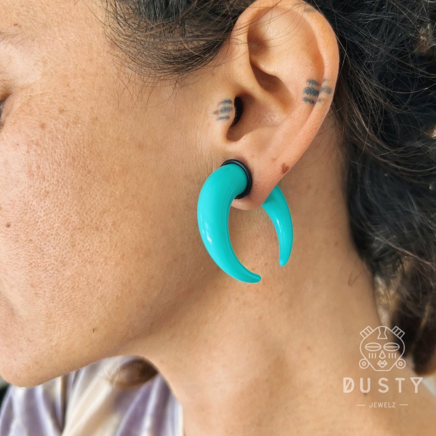 Aqua Buffalo Horn Septum Pincher | Acrylic Crescent Tapers - DustyJewelz