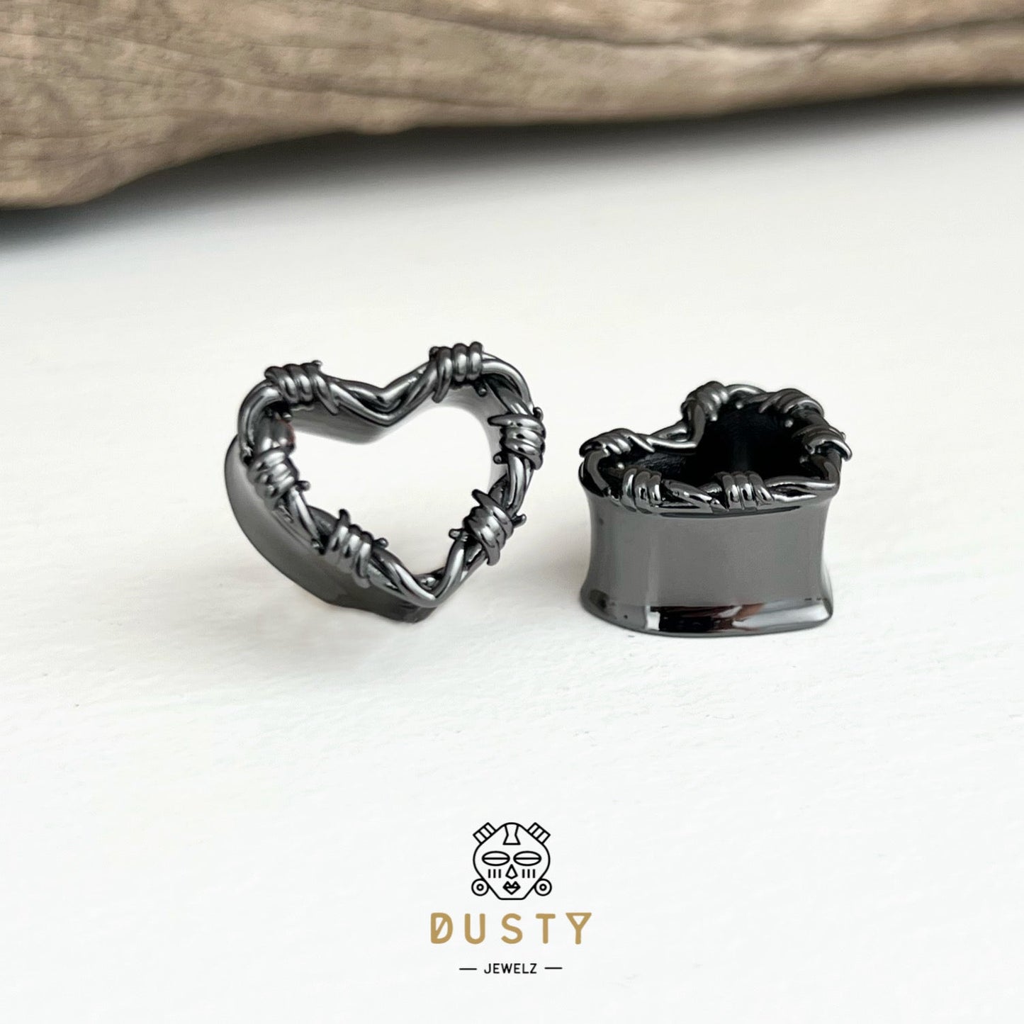 Barbed Wire Heart Ear Saddle Tunnels | Stainless Steel Plugs - DustyJewelz