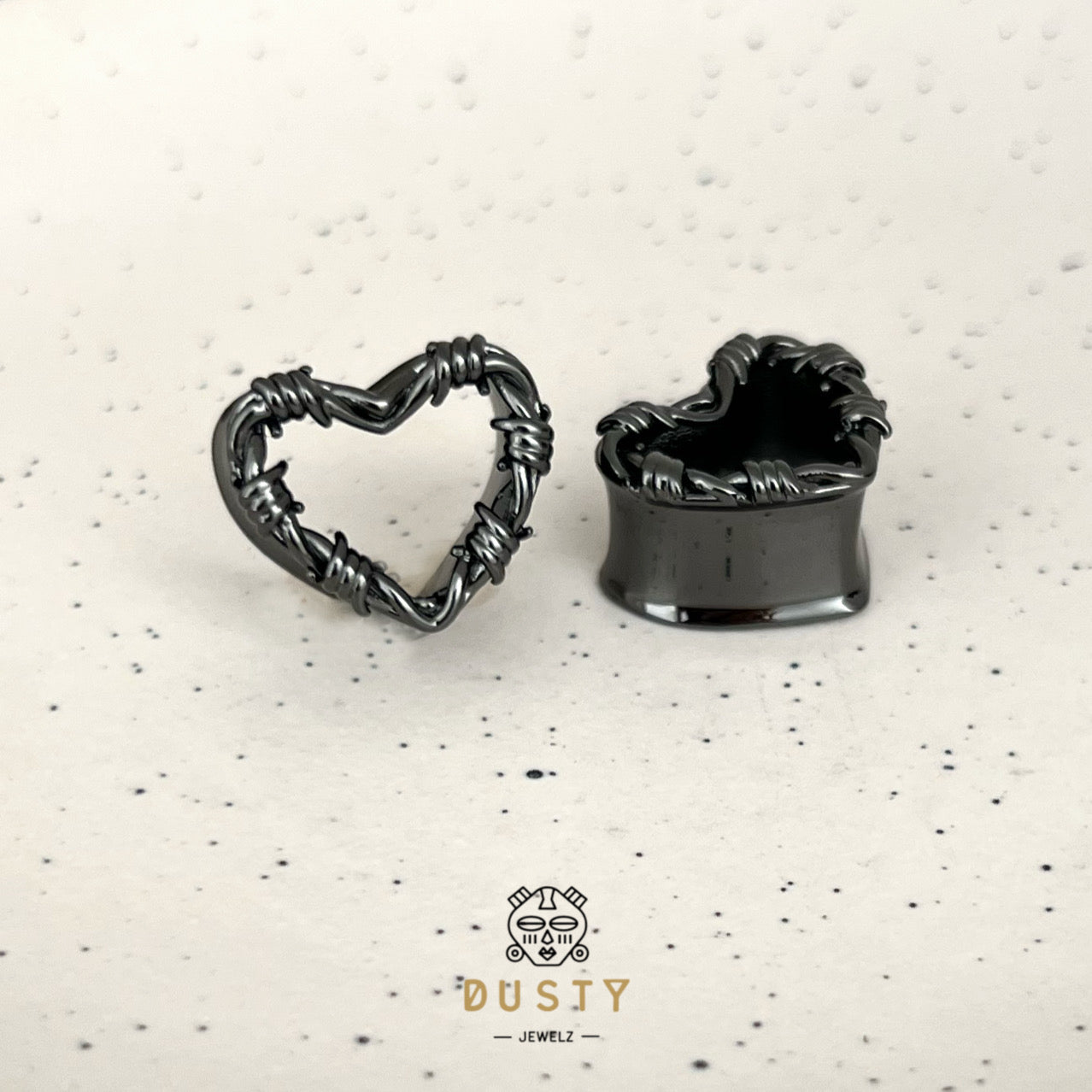 Barbed Wire Heart Ear Saddle Tunnels | Stainless Steel Plugs - DustyJewelz