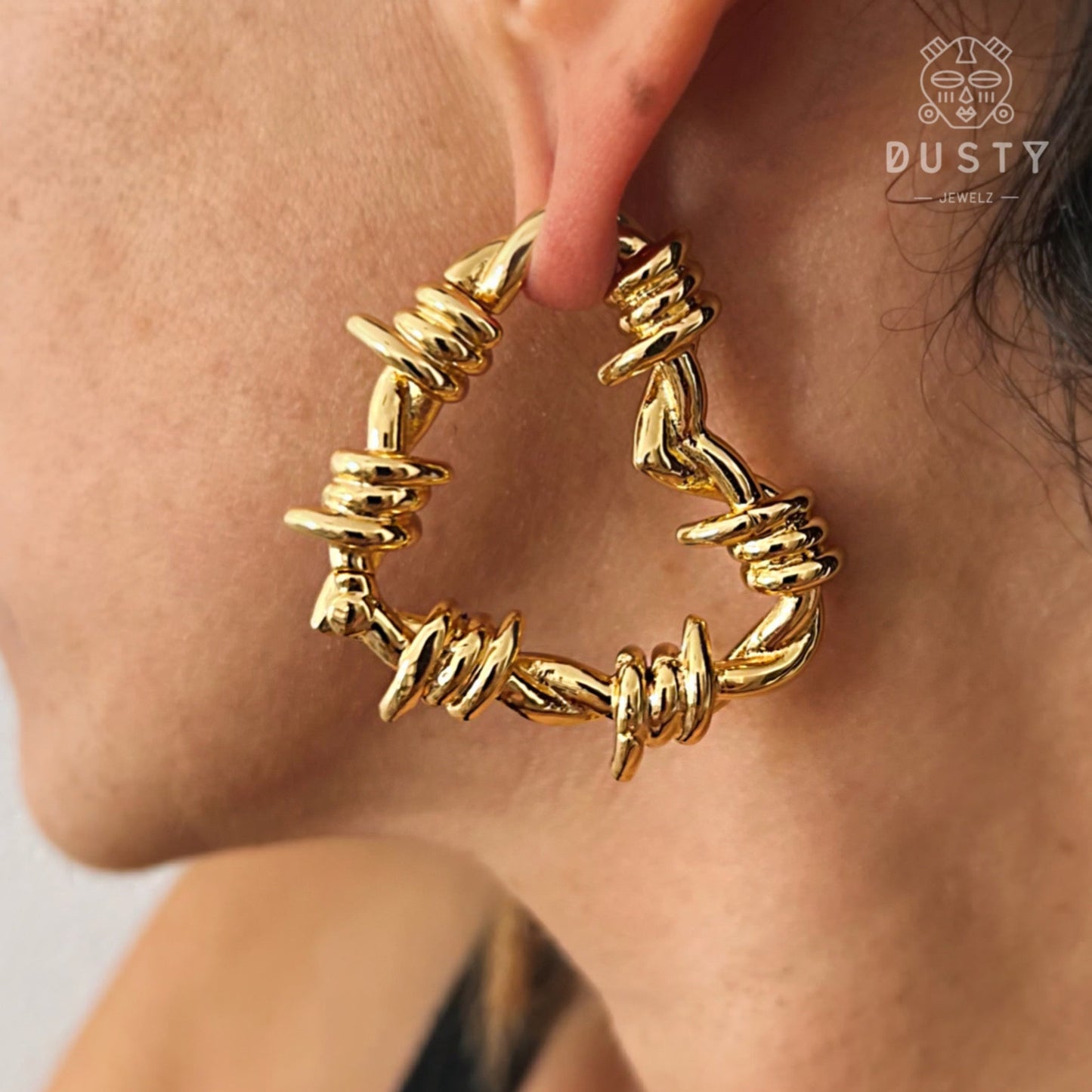 Barbed Wire Heart Hoop Ear Weights | Hinged Lobe Hangers - DustyJewelz