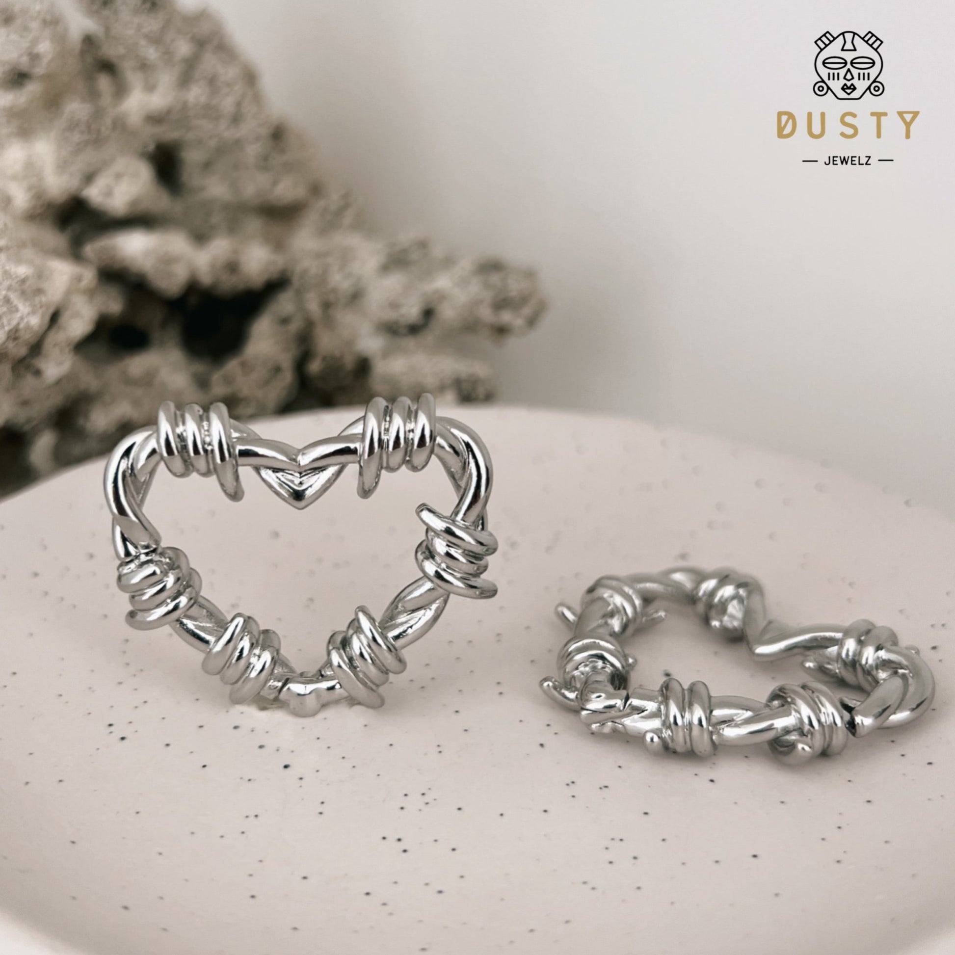 Barbed Wire Heart Hoop Ear Weights | Hinged Lobe Hangers - DustyJewelz