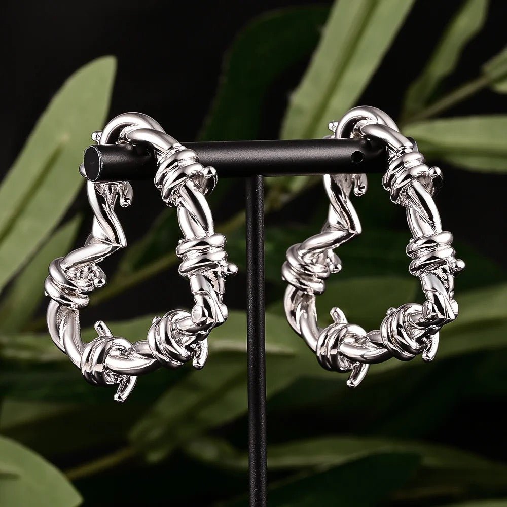 Barbed Wire Heart Hoop Ear Weights | Hinged Lobe Hangers - DustyJewelz