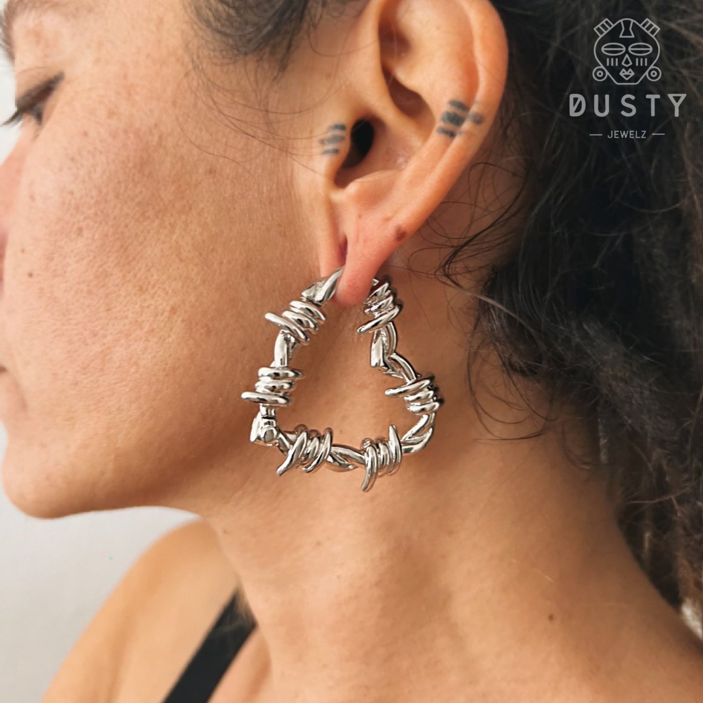 Barbed Wire Heart Hoop Ear Weights | Hinged Lobe Hangers - DustyJewelz