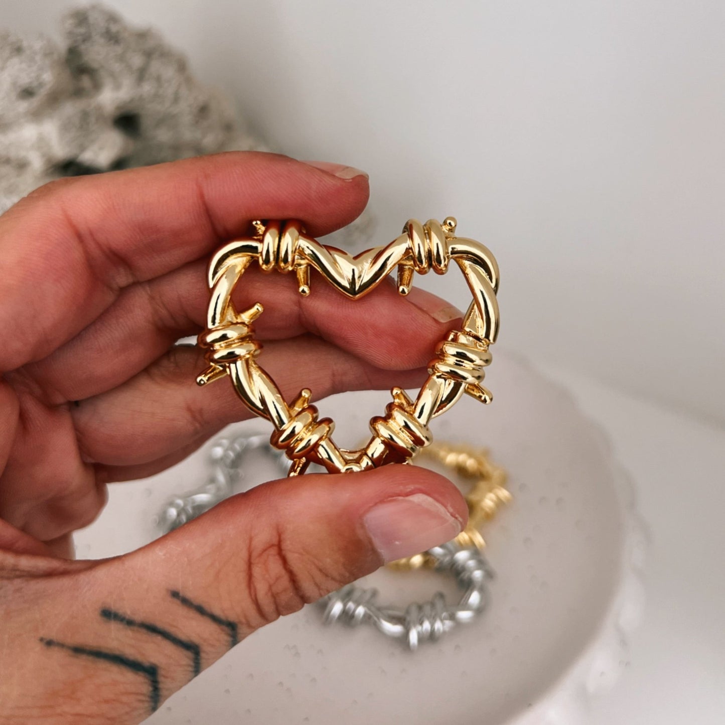 Barbed Wire Heart Hoop Ear Weights | Hinged Lobe Hangers - DustyJewelz
