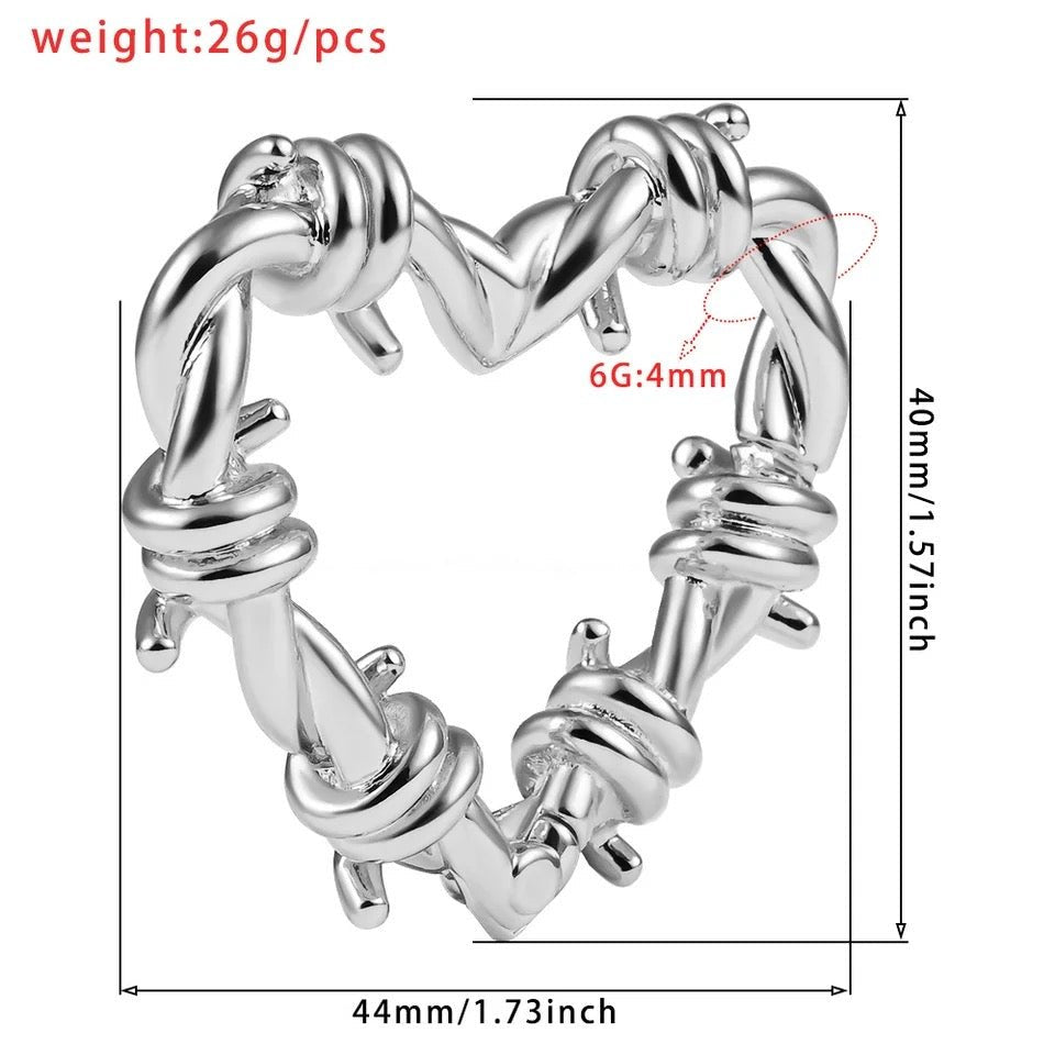 Barbed Wire Heart Hoop Ear Weights | Hinged Lobe Hangers - DustyJewelz