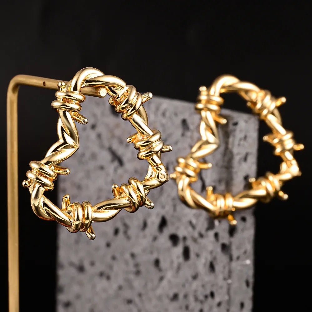 Barbed Wire Heart Hoop Ear Weights | Hinged Lobe Hangers - DustyJewelz