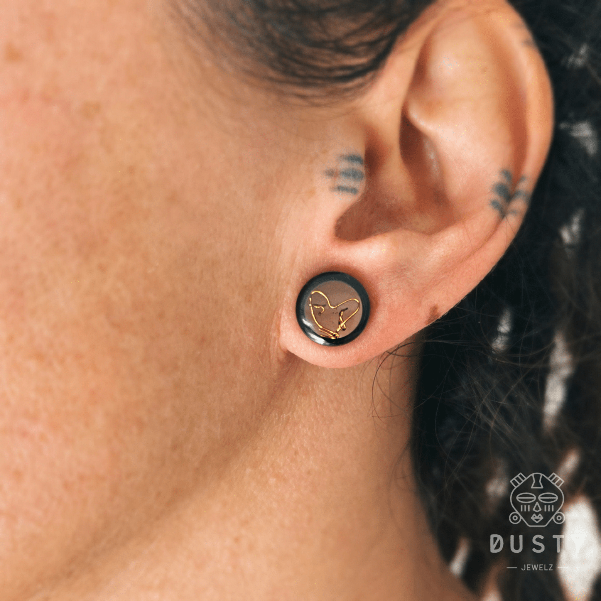 Barbed Wire Heart Inlay Steel Plugs Steel Ear Tunnels