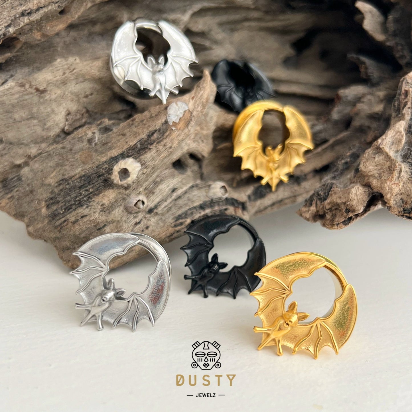 Bats Steel Tunnels | Screw Back Plugs - DustyJewelz