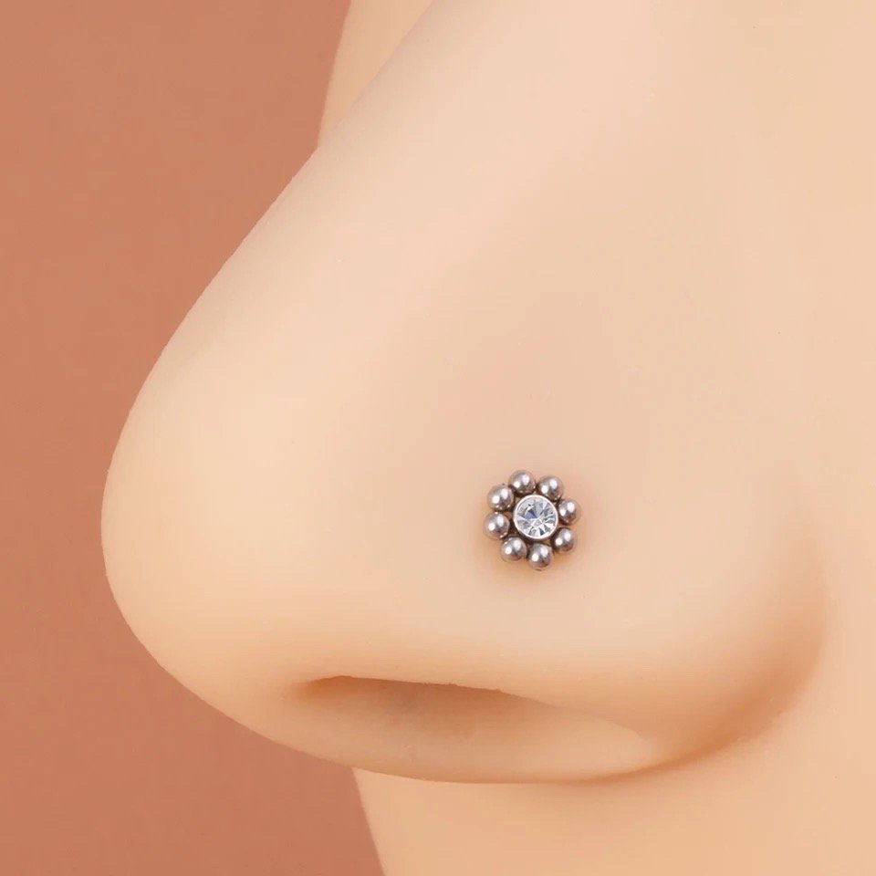 Beaded Flower Nose Stud - DustyJewelz