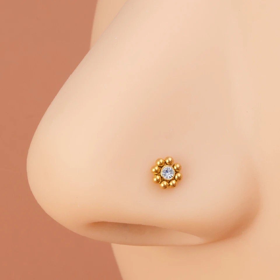 Beaded Flower Nose Stud - DustyJewelz
