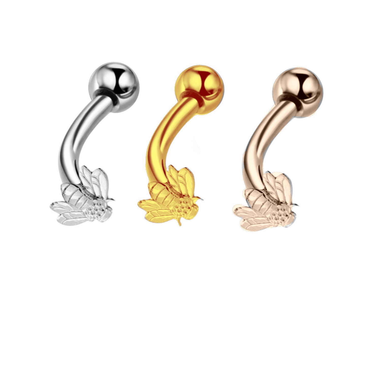 Bee Curved Barbell Vertical Labret | Stainless Steel | 16g - DustyJewelz