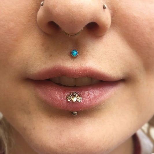 Bee Curved Barbell Vertical Labret | Stainless Steel | 16g - DustyJewelz