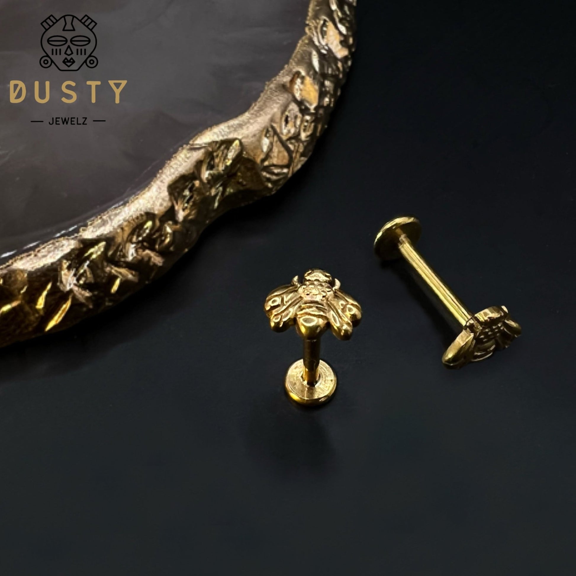 Bee Labret Stud | Medusa Piercing | 16g Surgical Steel - DustyJewelz