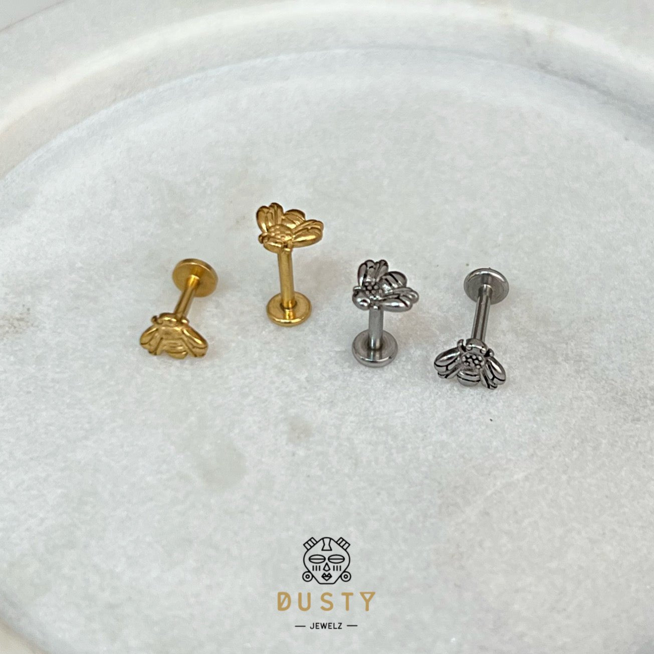 Bee Labret Stud | Medusa Piercing | 16g Surgical Steel - DustyJewelz