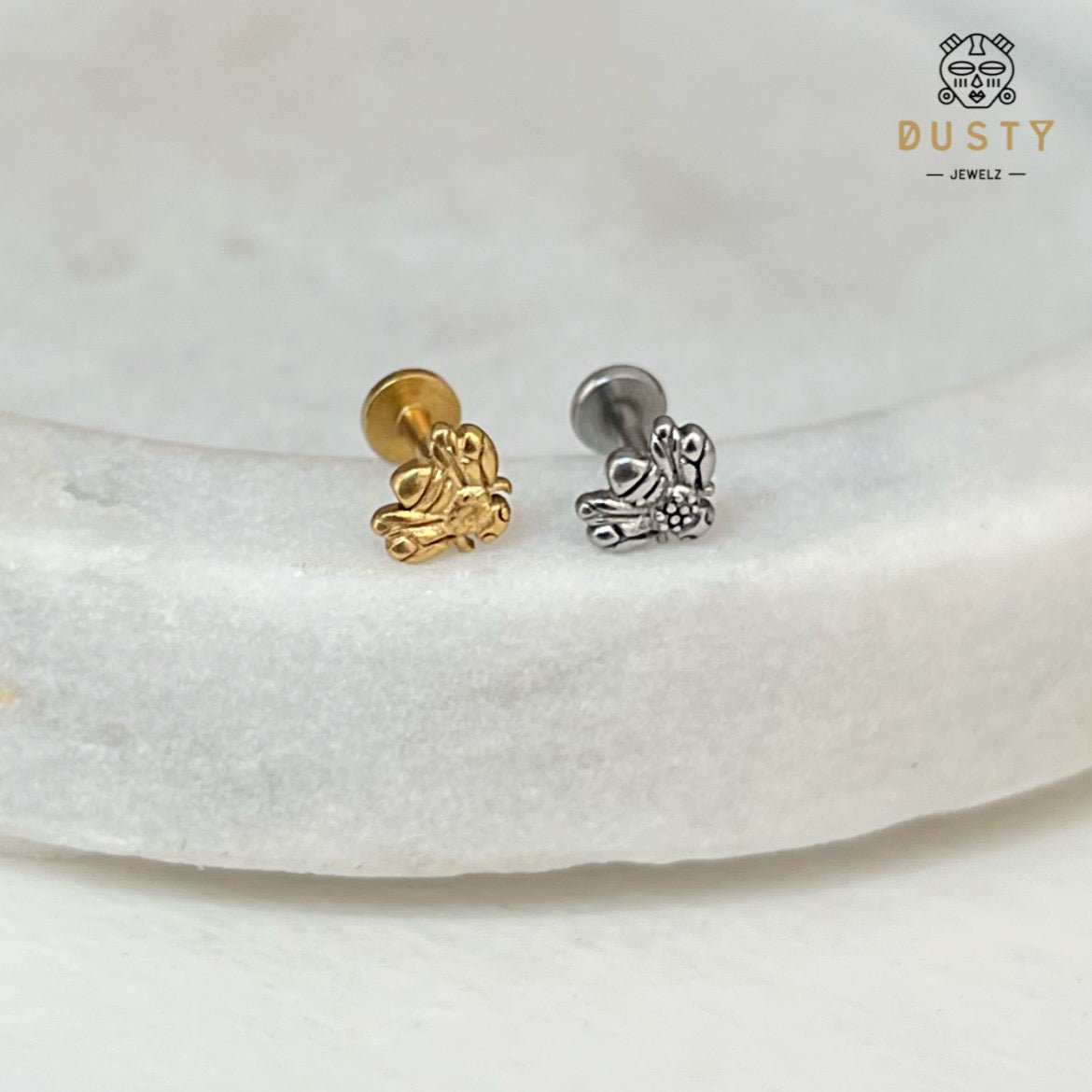 Bee Labret Stud | Medusa Piercing | 16g Surgical Steel - DustyJewelz