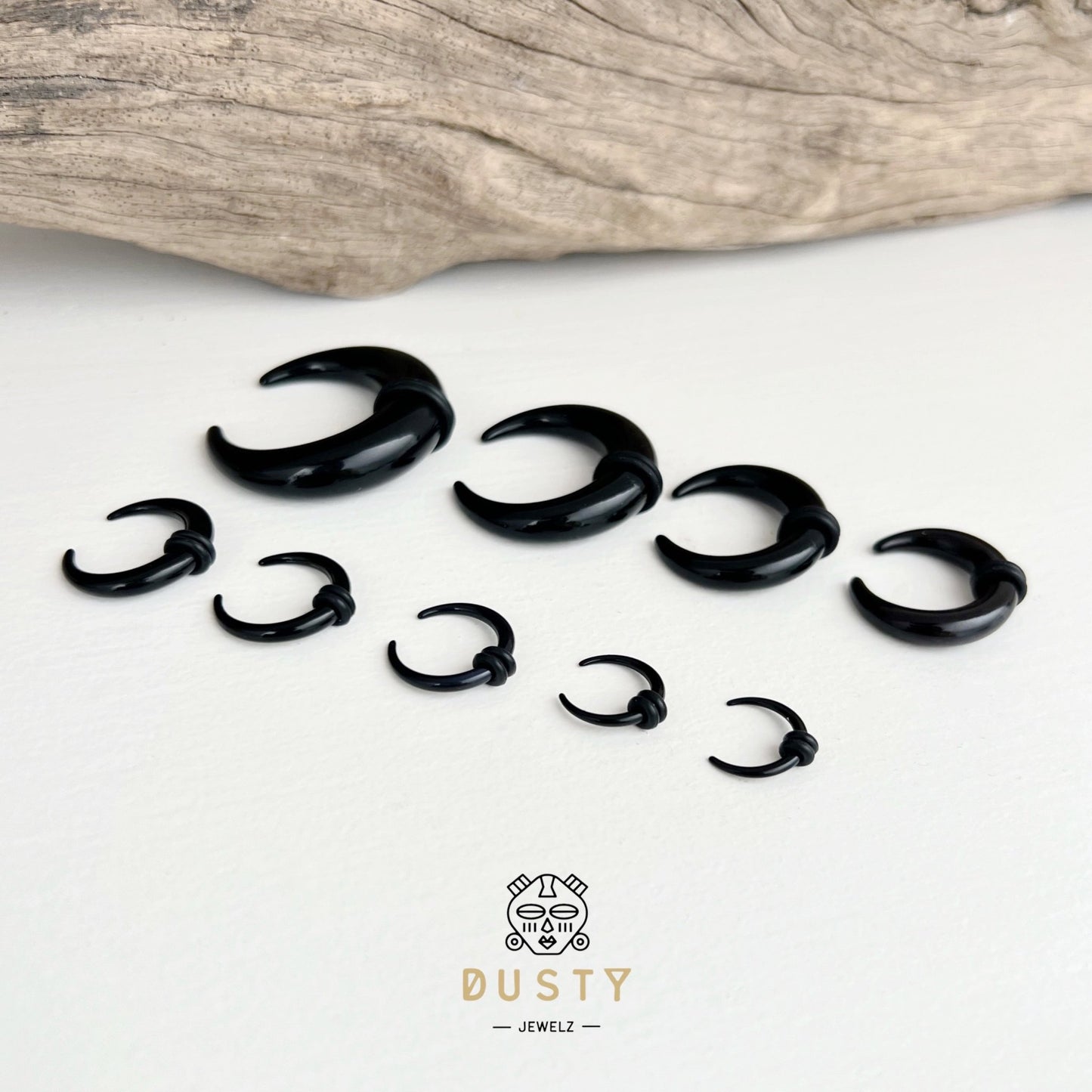 Black Buffalo Horn Septum Pincher | Acrylic Crescent Taper - DustyJewelz