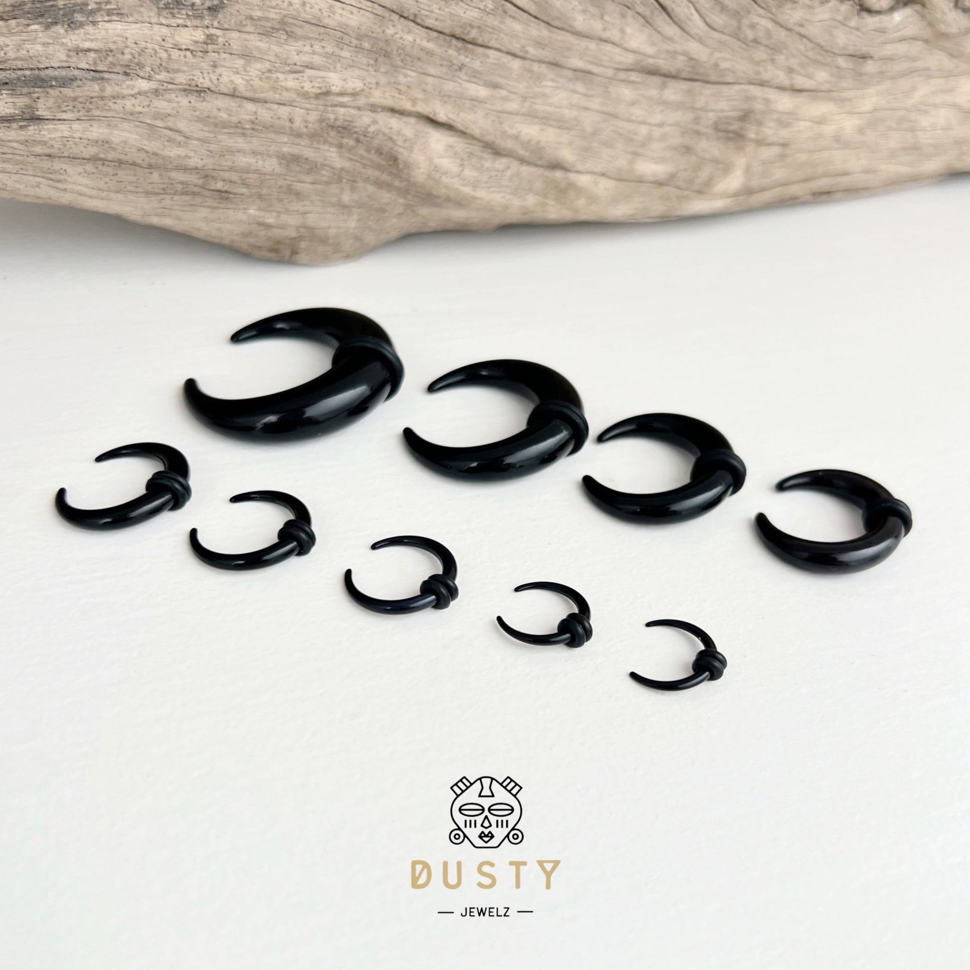 Black Buffalo Horn Septum Pincher | Acrylic Crescent Taper - DustyJewelz