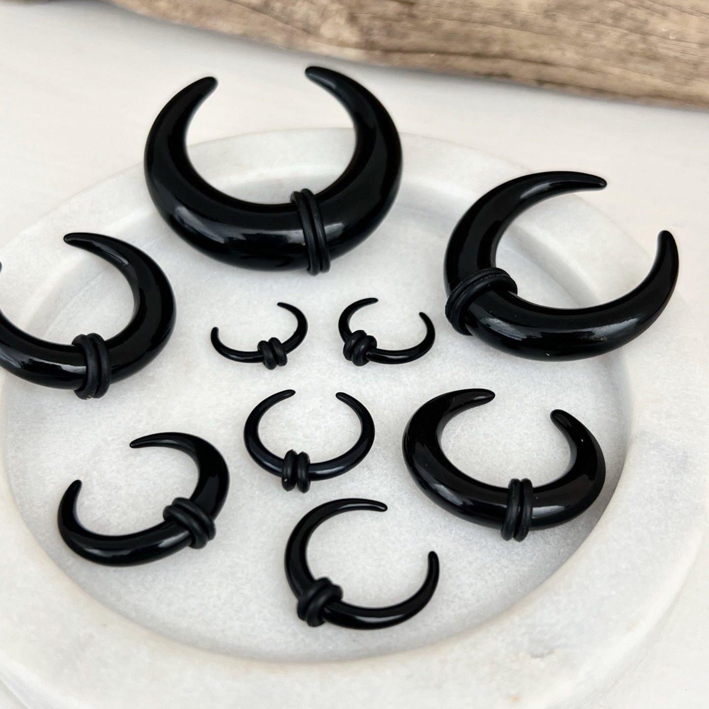 Black Buffalo Horn Septum Pincher | Acrylic Crescent Taper - DustyJewelz