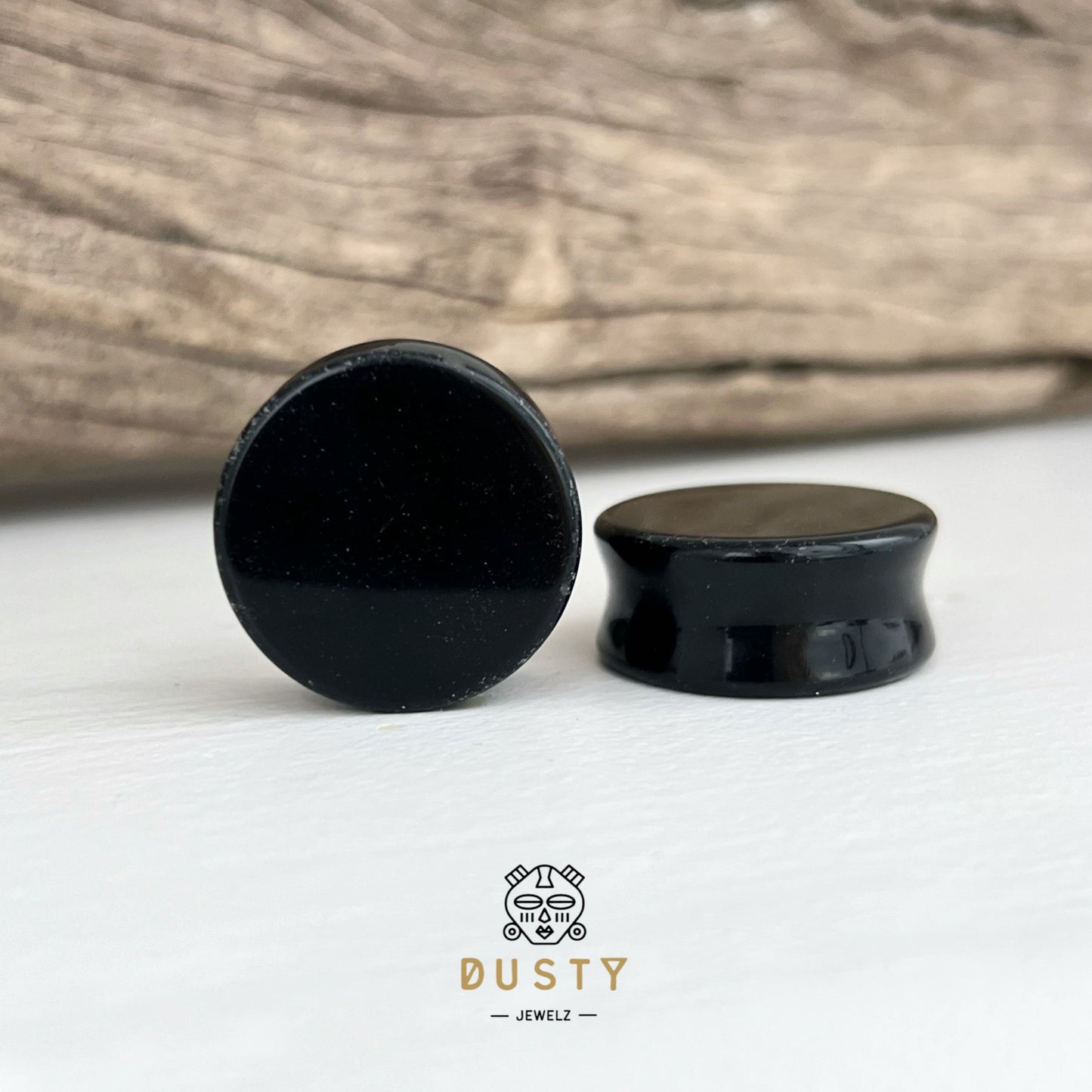 Black Obsidian Stone Plugs | Double Flare - DustyJewelz
