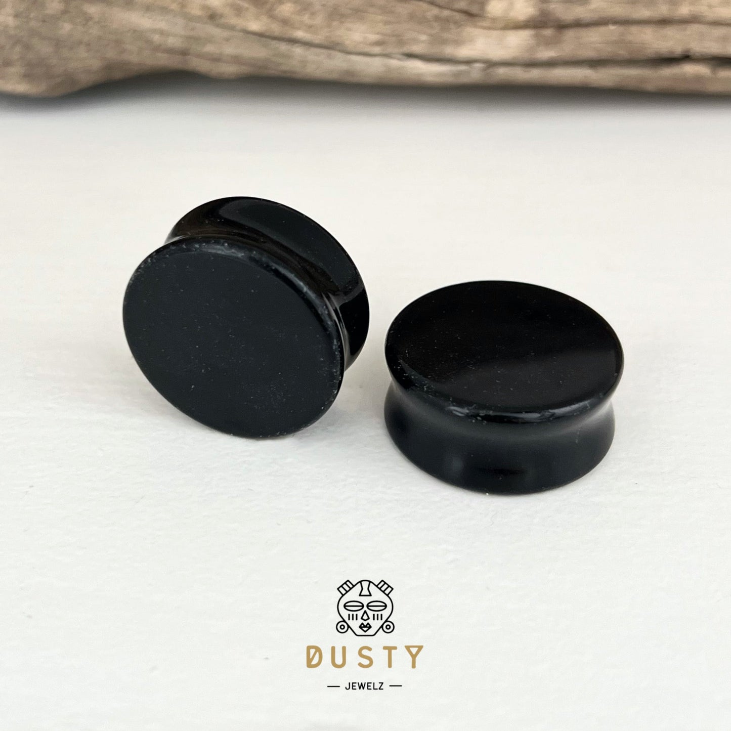 Black Obsidian Stone Plugs | Double Flare - DustyJewelz