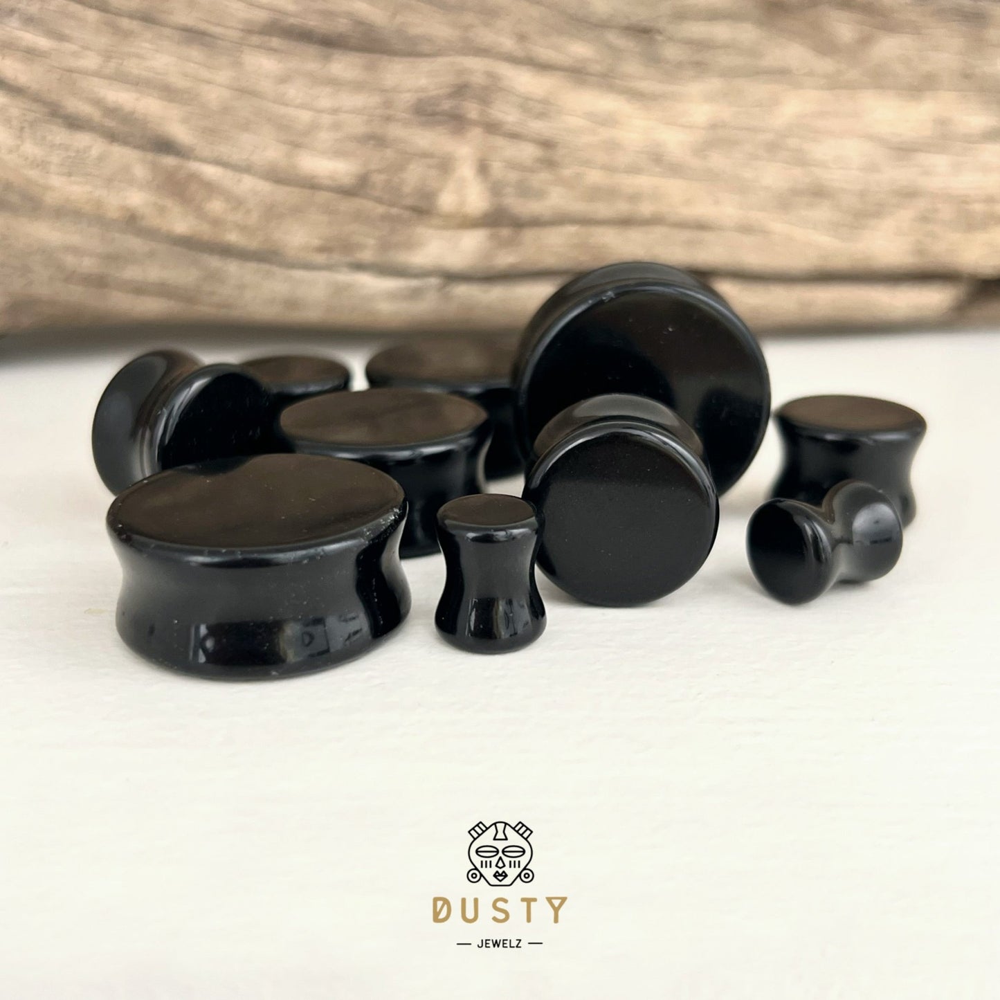 Black Obsidian Stone Plugs | Double Flare - DustyJewelz