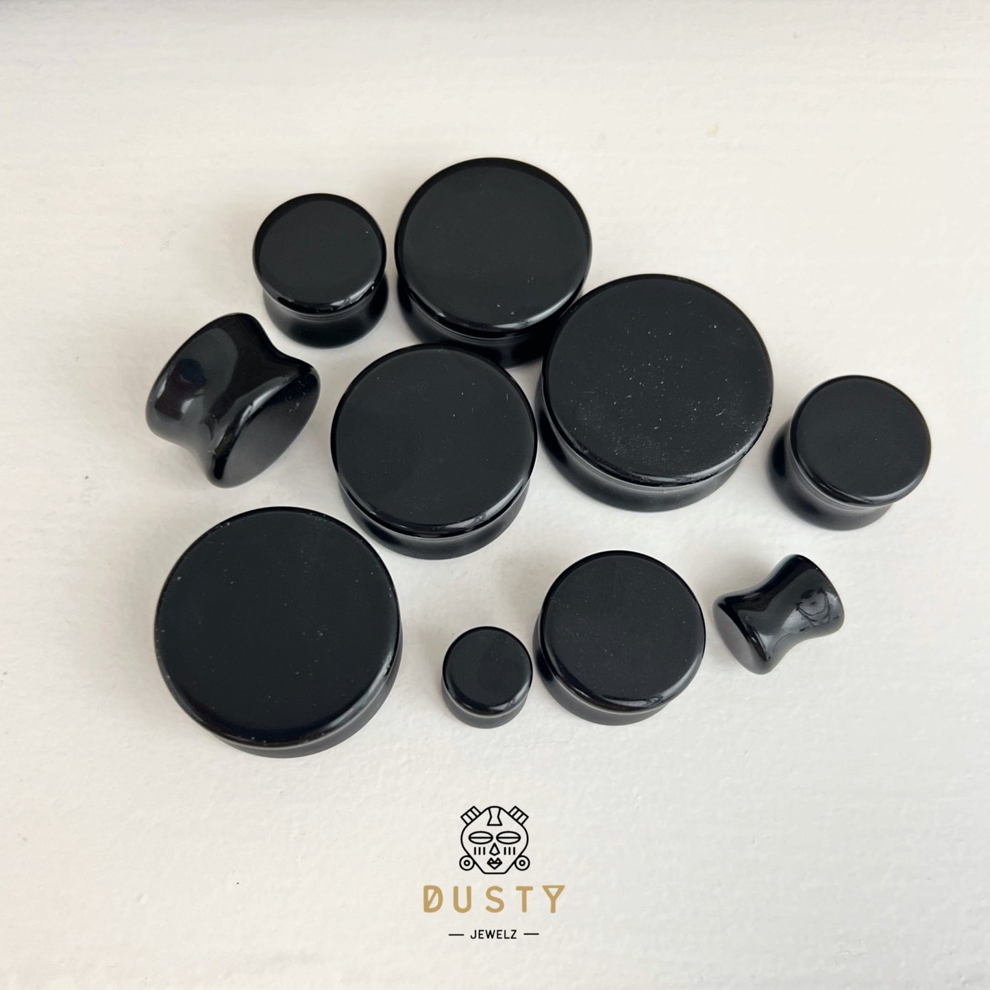 Black Obsidian Stone Plugs | Double Flare - DustyJewelz
