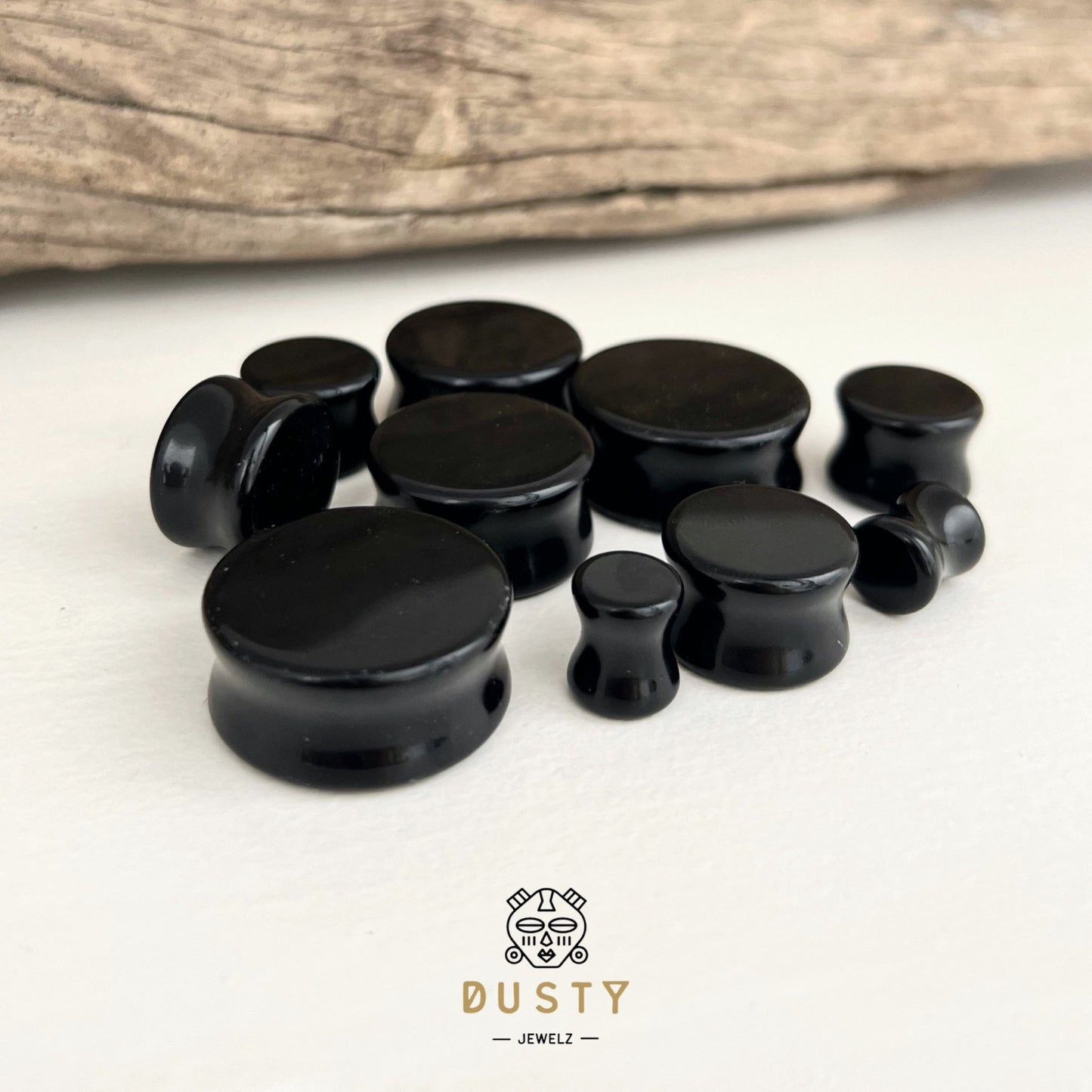 Black Obsidian Stone Plugs | Double Flare - DustyJewelz