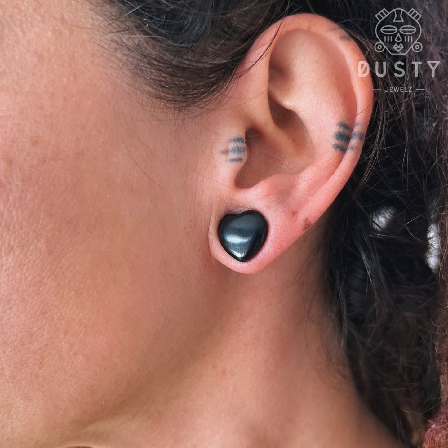 Black Onyx Heart Shaped Stone Plugs | Double Flare - DustyJewelz