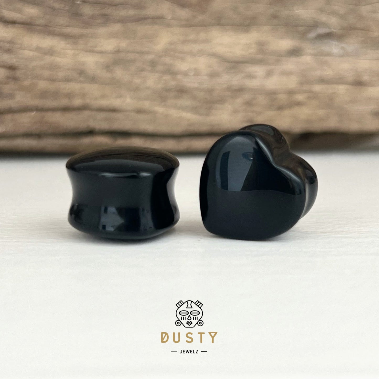 Black Onyx Heart Shaped Stone Plugs | Double Flare - DustyJewelz