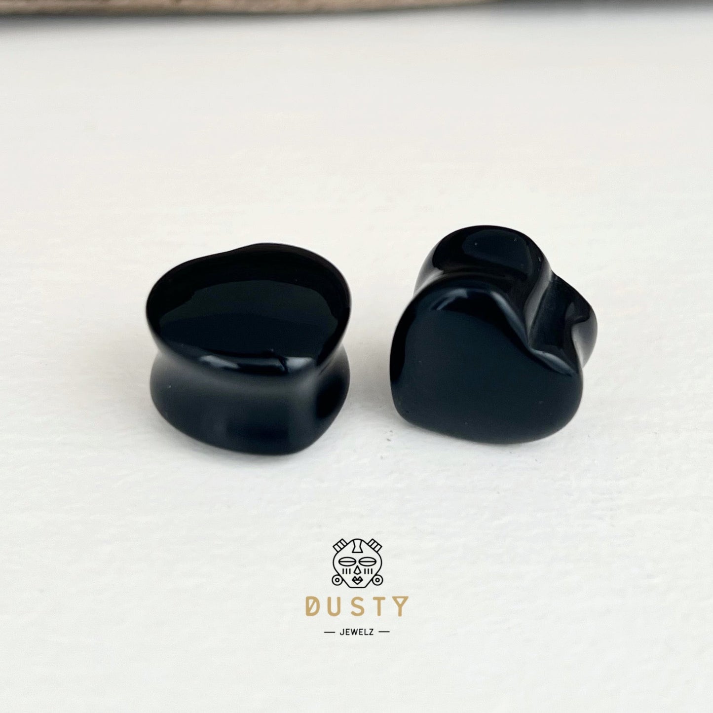 Black Onyx Heart Shaped Stone Plugs | Double Flare - DustyJewelz