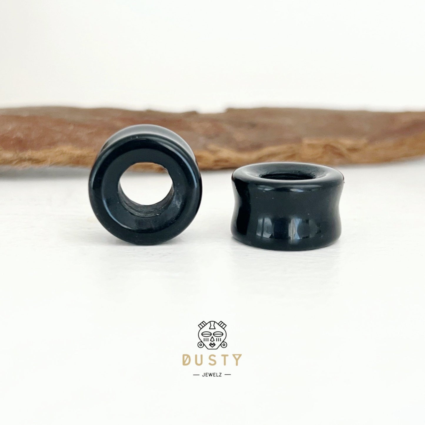 Black Onyx Stone Tunnels | Double Flare - DustyJewelz