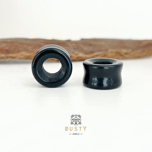 Black Onyx Stone Tunnels | Double Flare - DustyJewelz