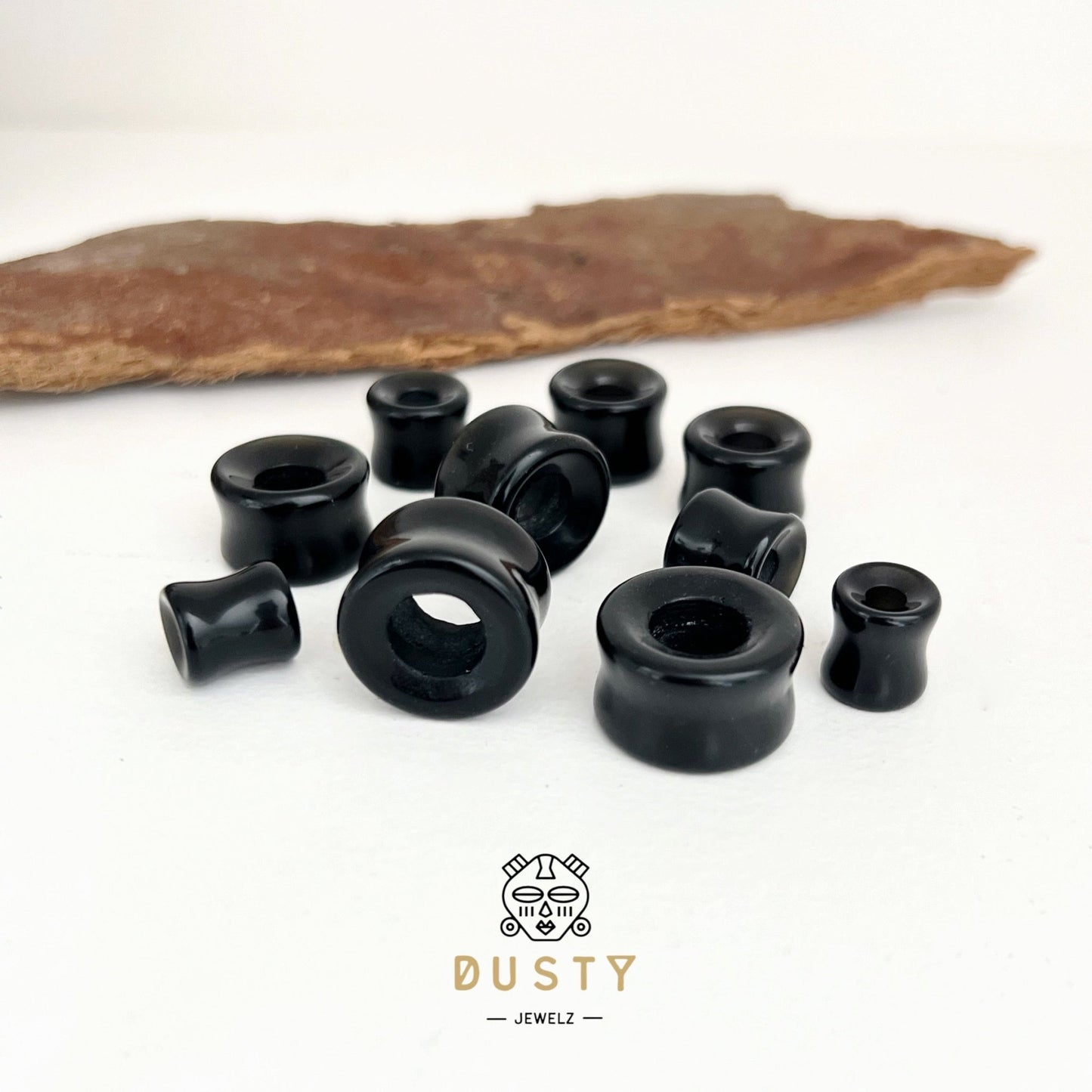 Black Onyx Stone Tunnels | Double Flare - DustyJewelz