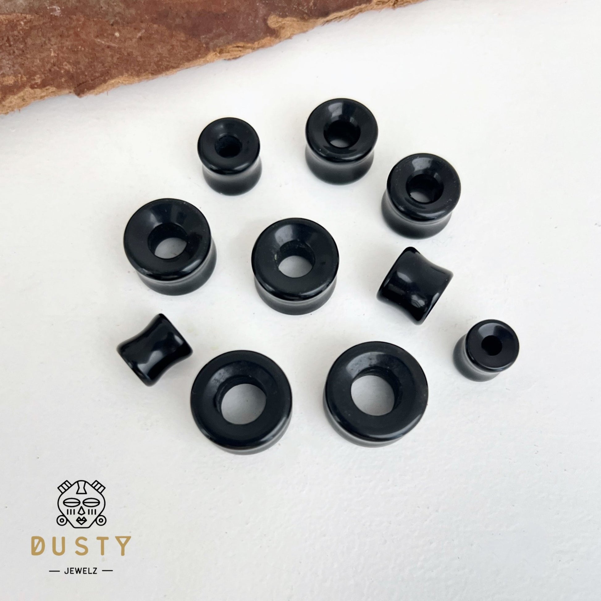 Black Onyx Stone Tunnels | Double Flare - DustyJewelz