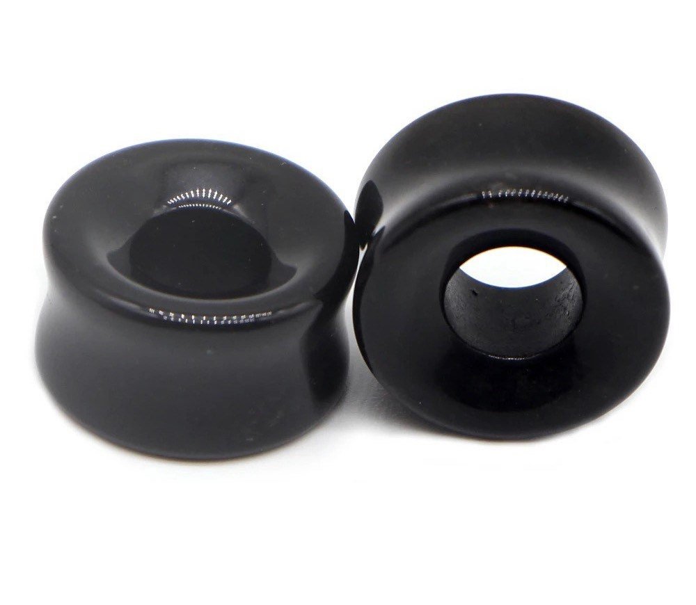 Black Onyx Stone Tunnels | Double Flare - DustyJewelz