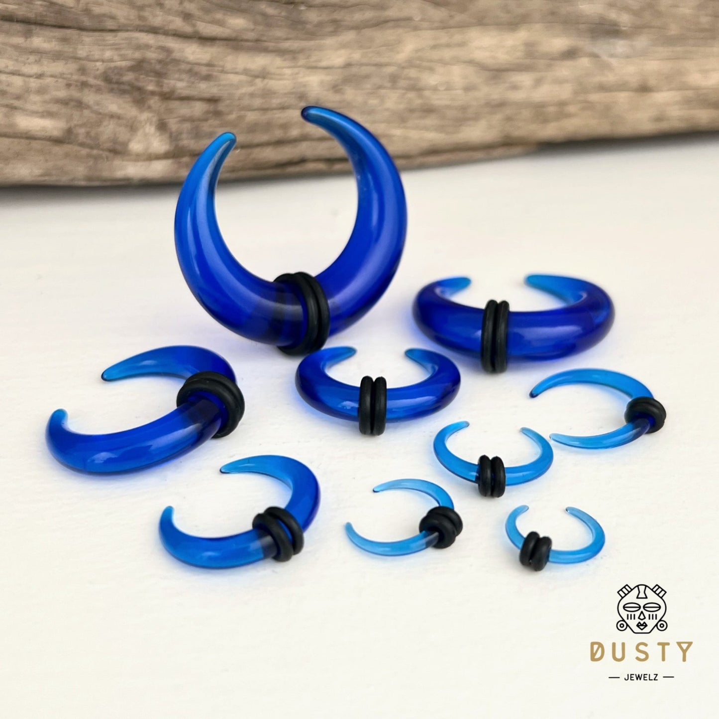 Blue Buffalo Horn Septum Pincher | Acrylic Crescent Tapers - DustyJewelz