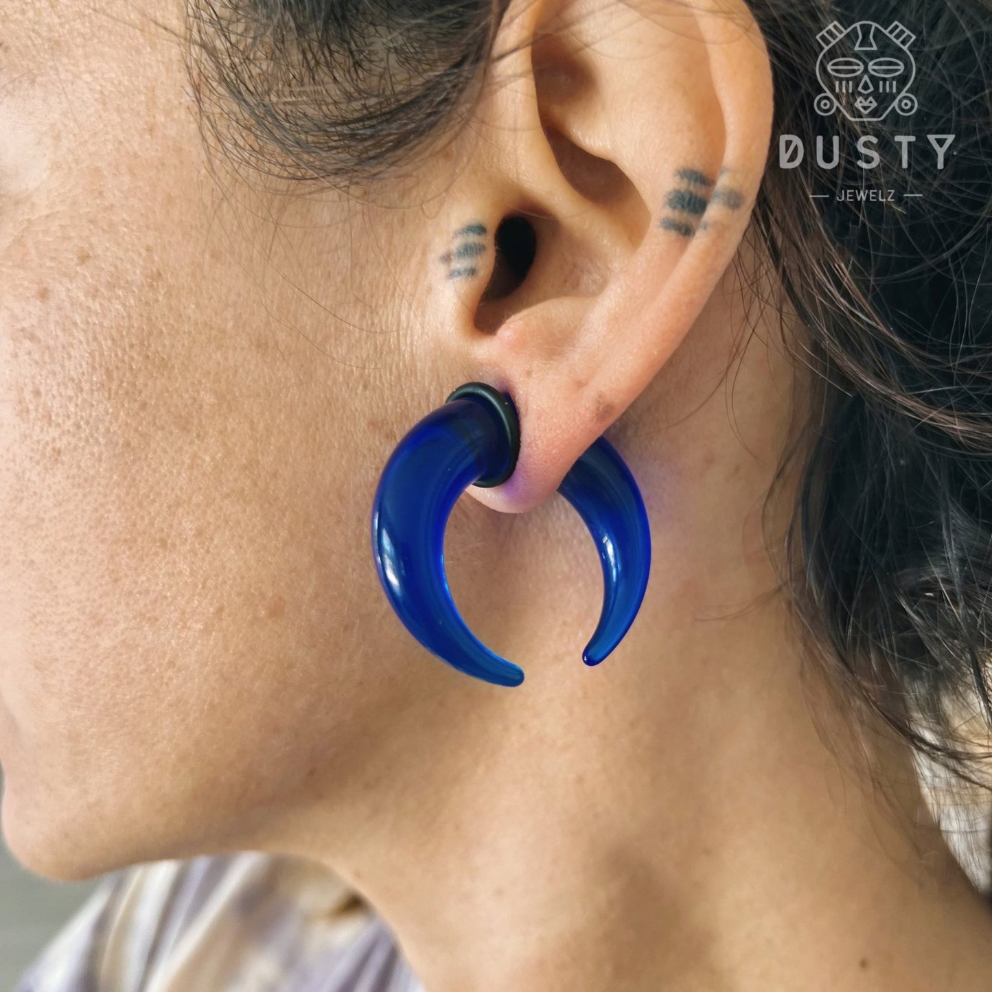 Blue Buffalo Horn Septum Pincher | Acrylic Crescent Tapers - DustyJewelz
