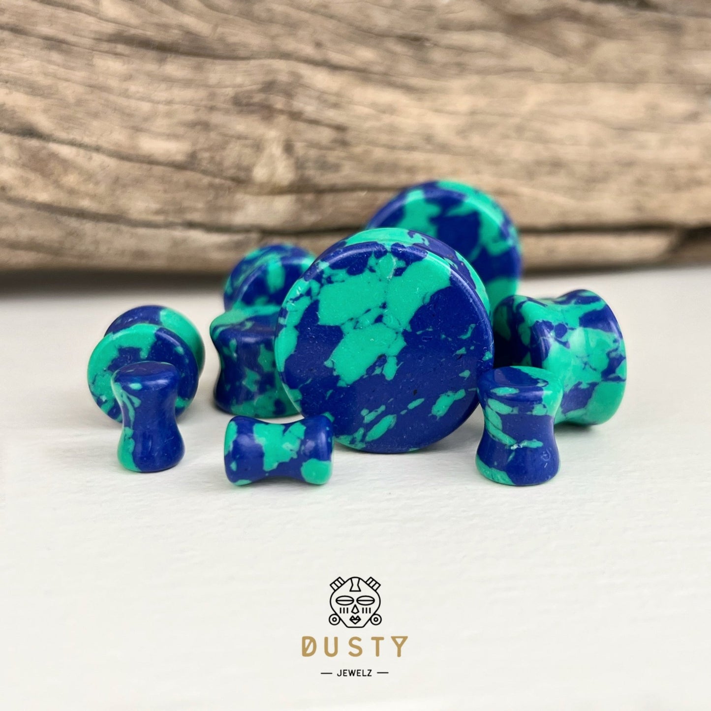 Blue & Green Azurite Stone Plugs | Double Flare - DustyJewelz