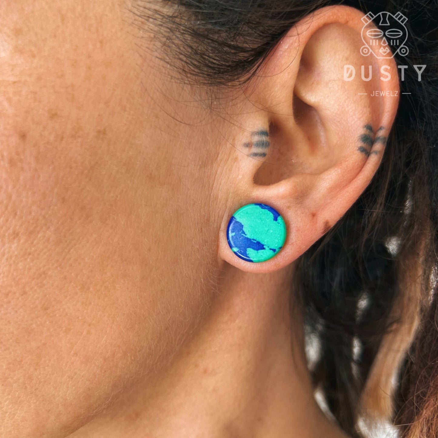 Blue & Green Azurite Stone Plugs | Double Flare - DustyJewelz