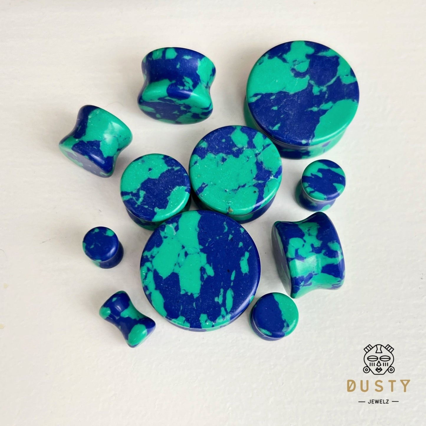 Blue & Green Azurite Stone Plugs | Double Flare - DustyJewelz