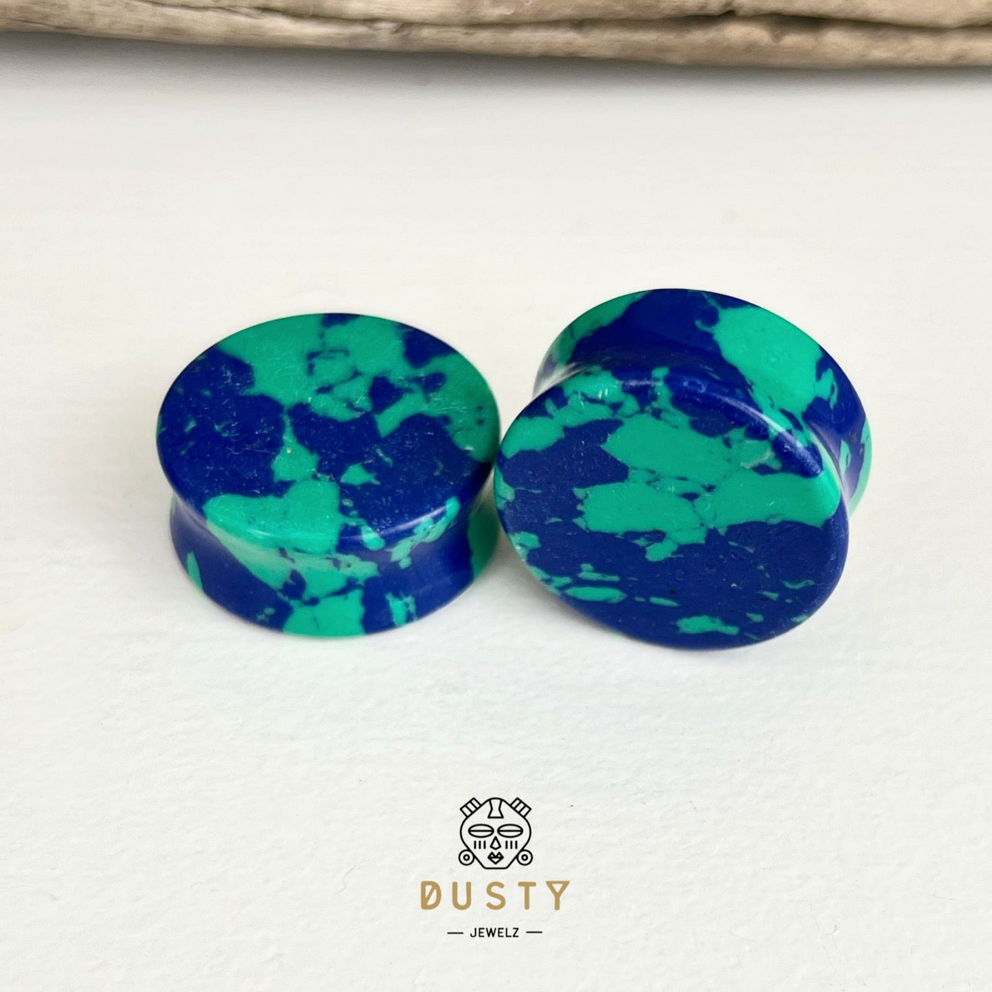 Blue & Green Azurite Stone Plugs | Double Flare - DustyJewelz