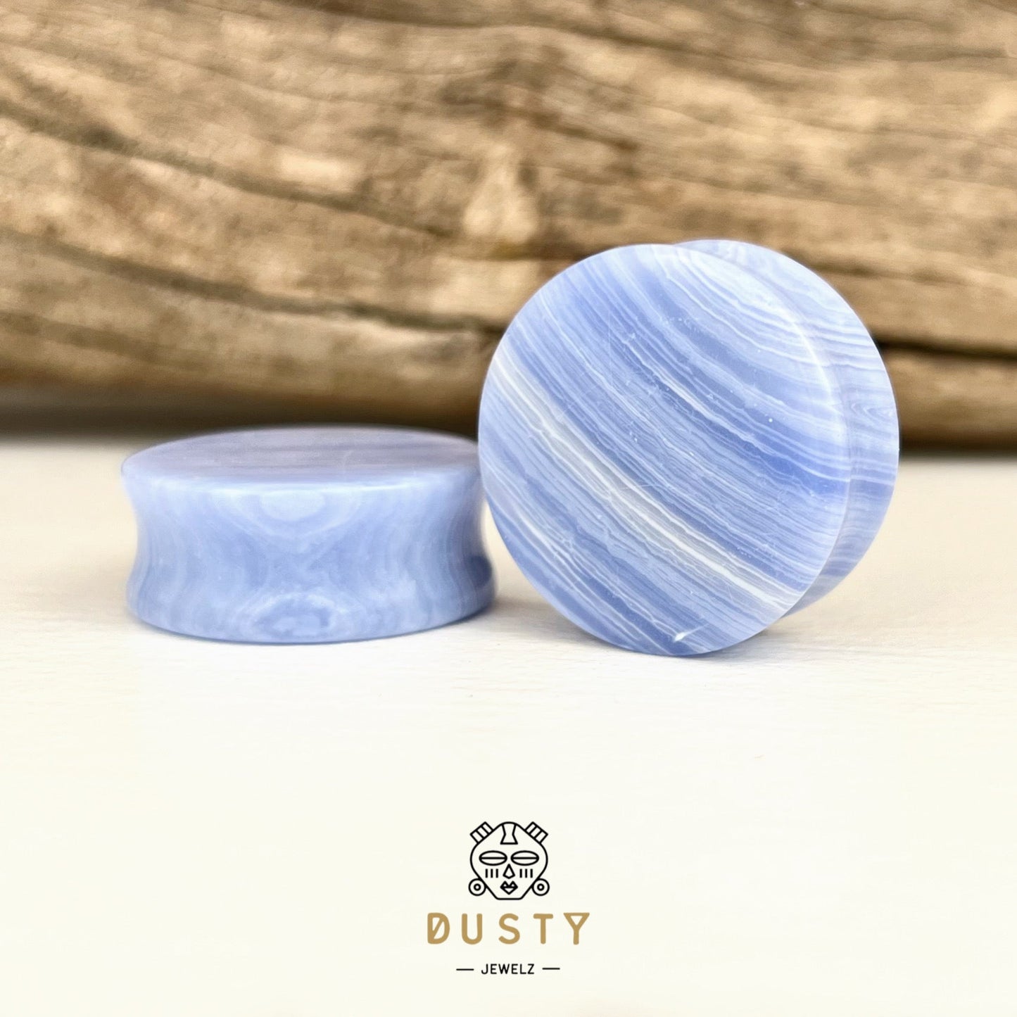 Blue Lace Agate Stone Plugs | Double Flare - DustyJewelz