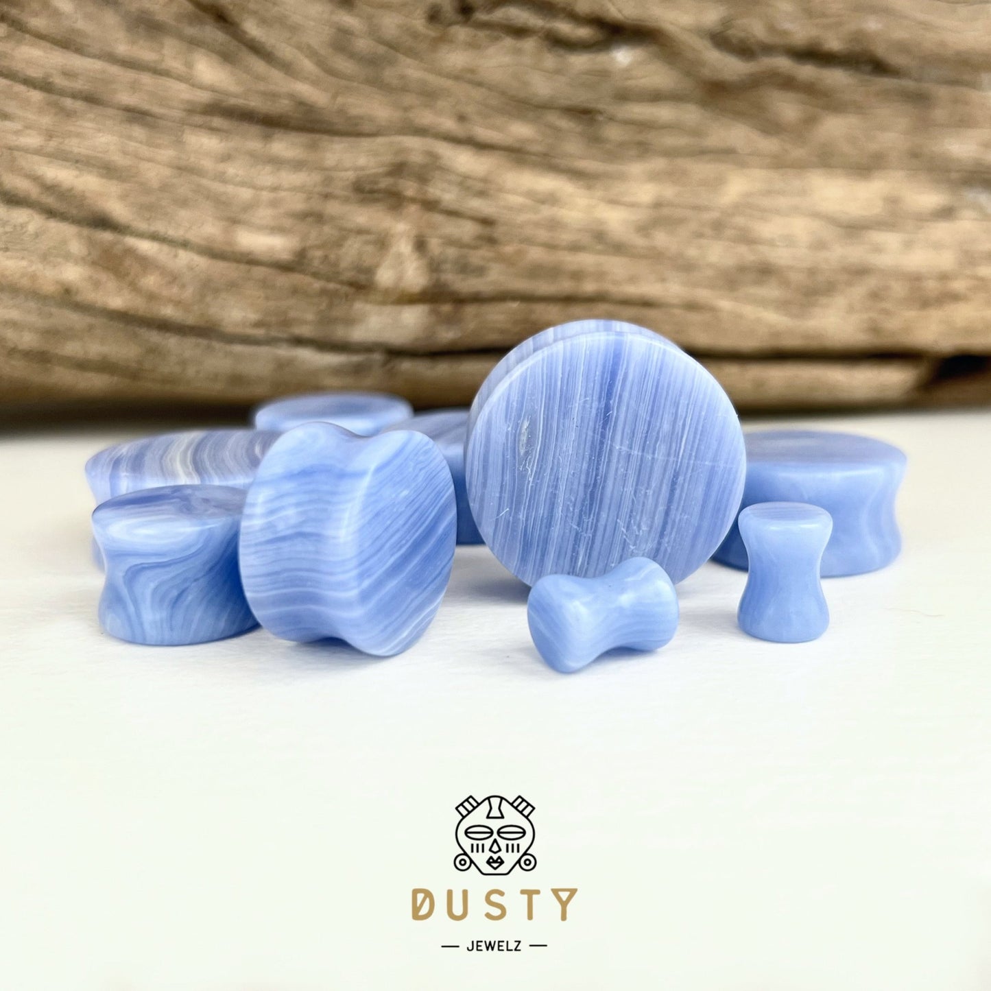 Blue Lace Agate Stone Plugs | Double Flare - DustyJewelz