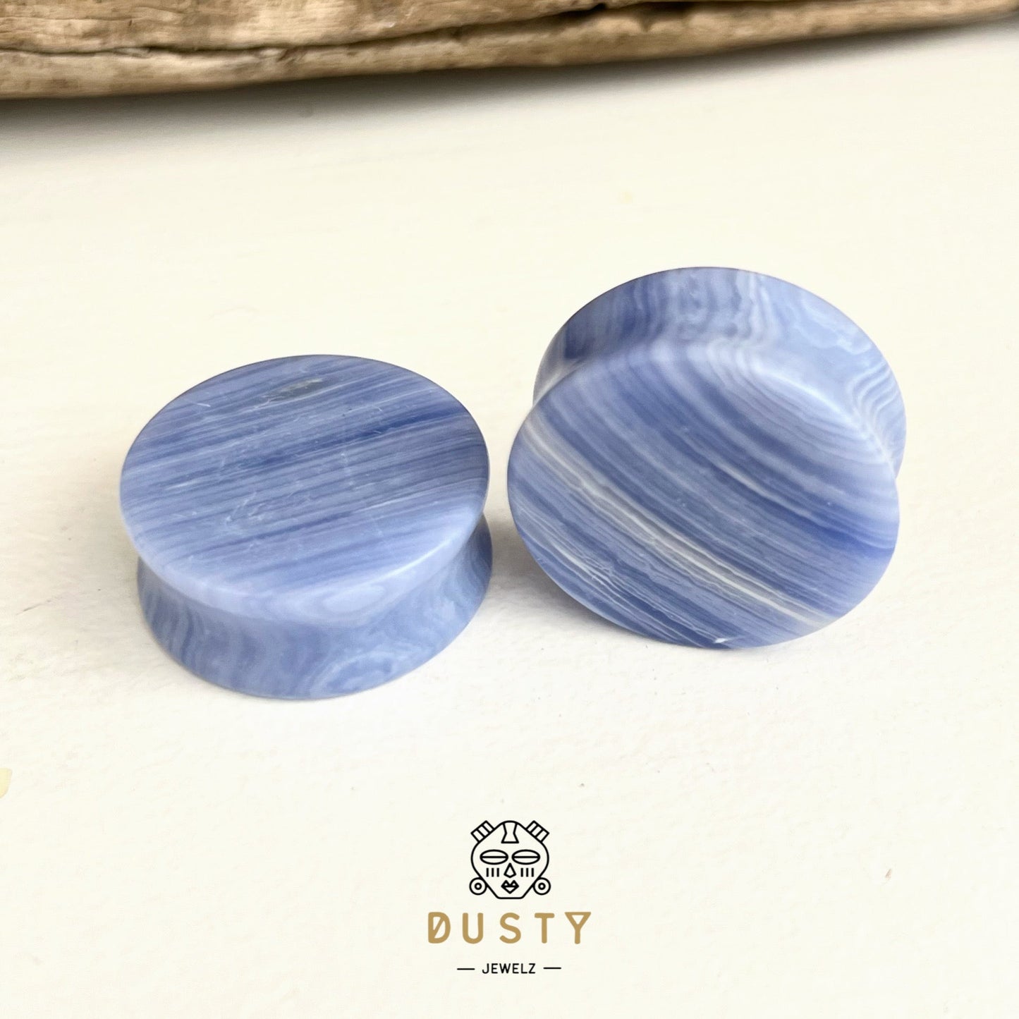 Blue Lace Agate Stone Plugs | Double Flare - DustyJewelz