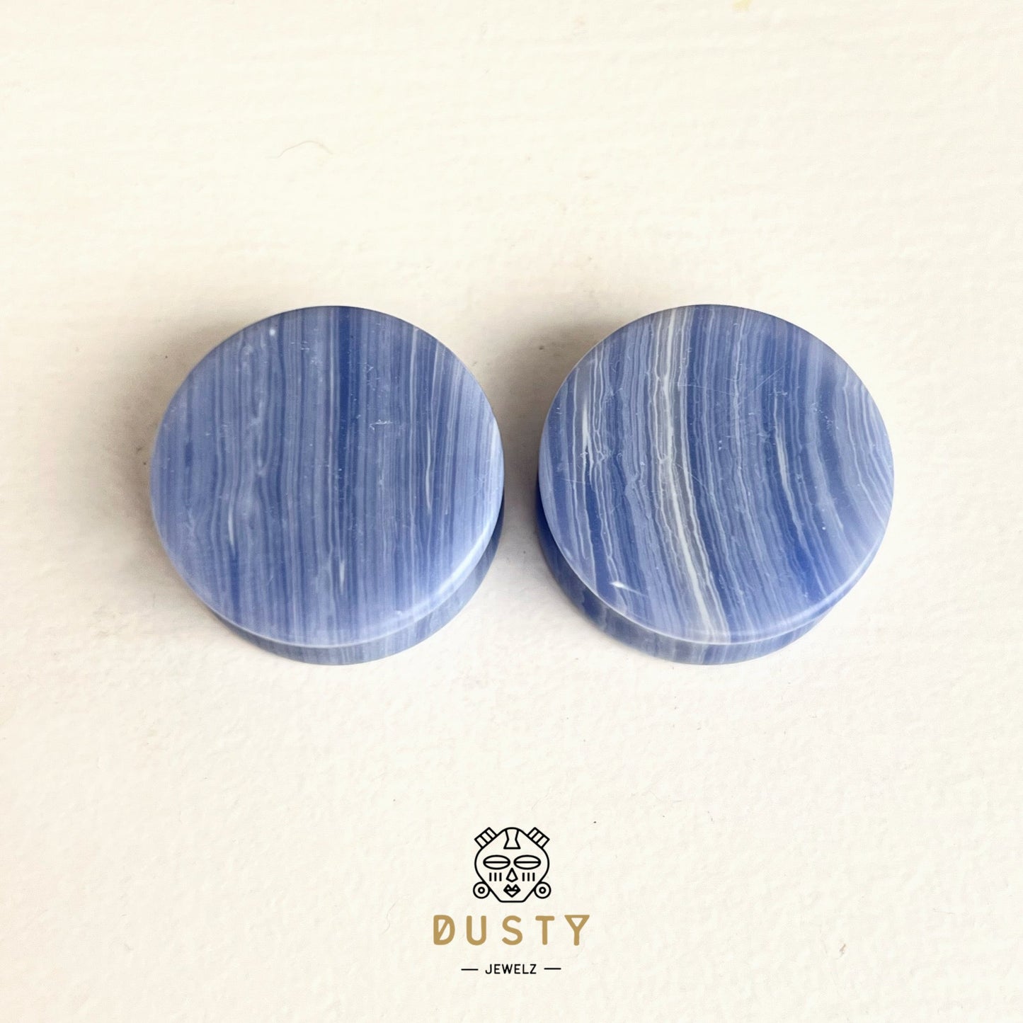Blue Lace Agate Stone Plugs | Double Flare - DustyJewelz