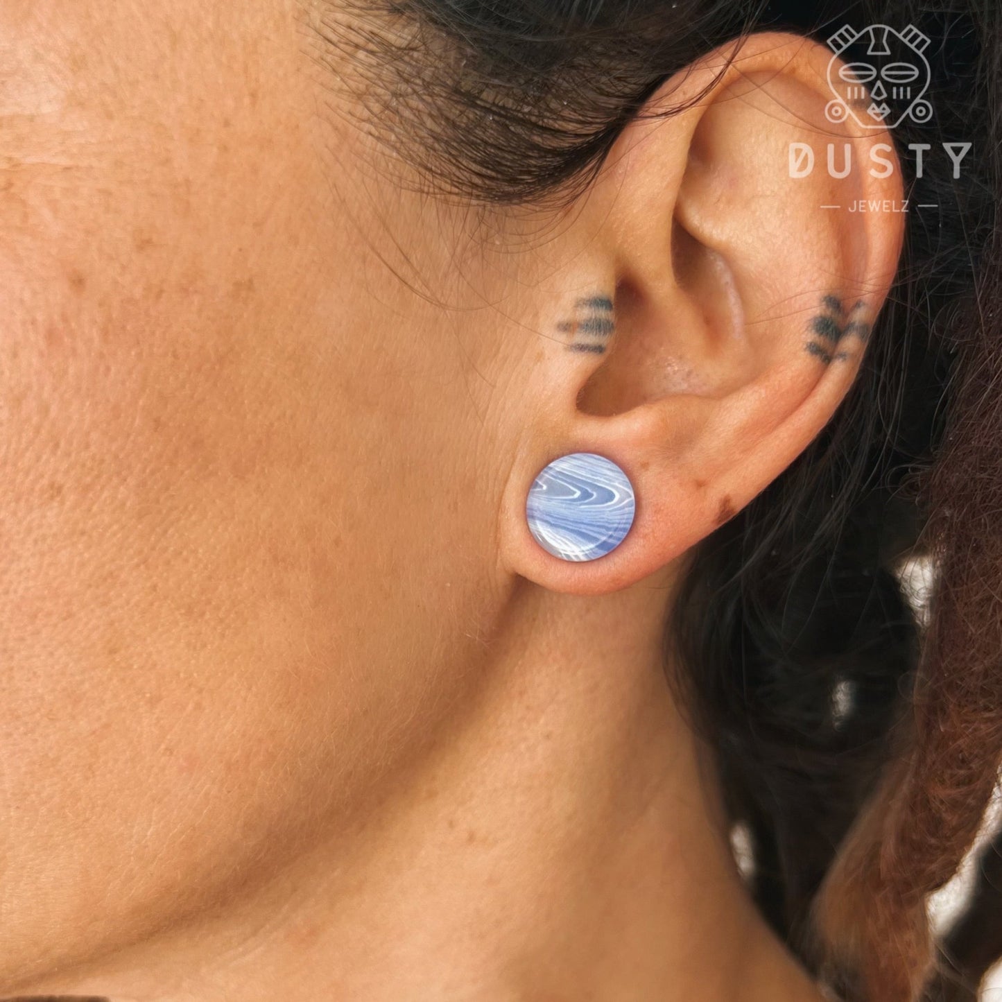 Blue Lace Agate Stone Plugs | Double Flare - DustyJewelz