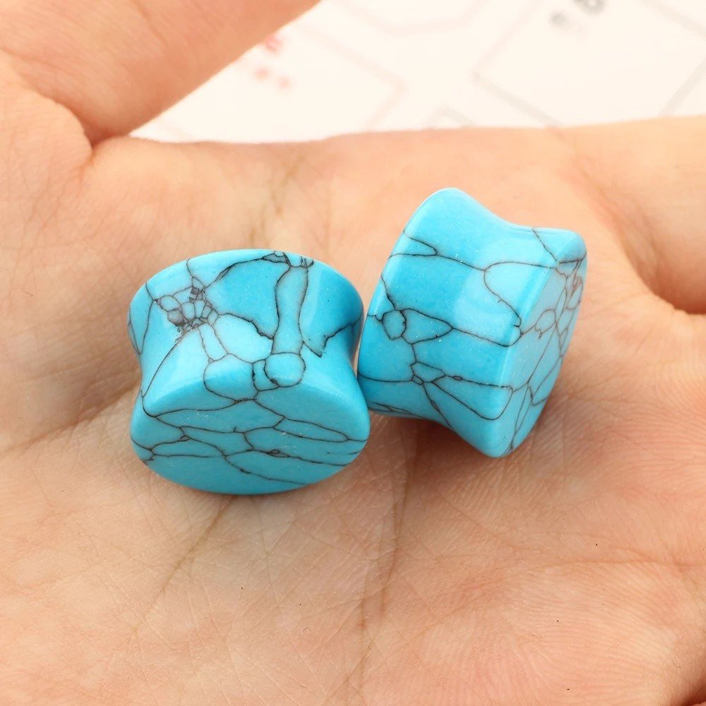 Blue Turquoise Plugs | Double Flare - DustyJewelz